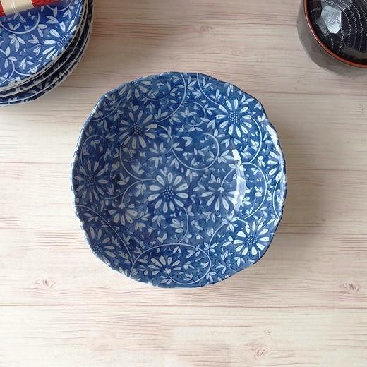 和食器 中鉢 煮物 深型 藍染花唐草 16cm サラダボウル レンジ可 和食器 中鉢 煮物 深型 藍染花唐草 16cm サラダボウル レンジ可
