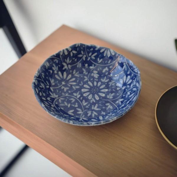 和食器 小鉢 深型 藍染花唐草 12cm ボウル レンジ可 食洗機対応 美濃焼