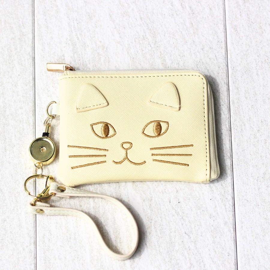 猫柄 定期入れ パスケース リール式 伸び縮みする ネコ柄 ネコ 猫 小物