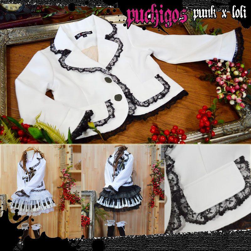 PUCHIROUGE ゴスロリ 白地黒レース ジャケット ブレザー : キッズ