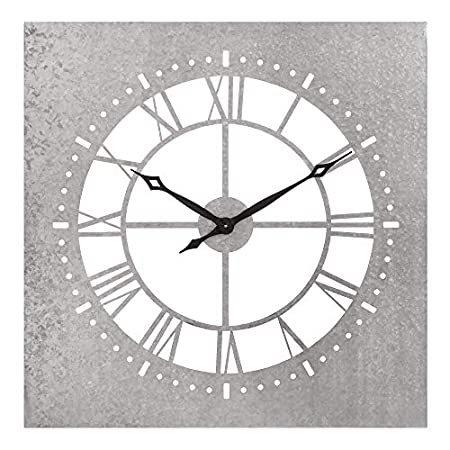 新品本物  亜鉛メッキ 正方形 34インチ Decor Wall 特別価格Patton 金属 シルバー好評販売中 壁掛け時計 ローマ数字 カットアウト 掛け時計、壁掛け時計