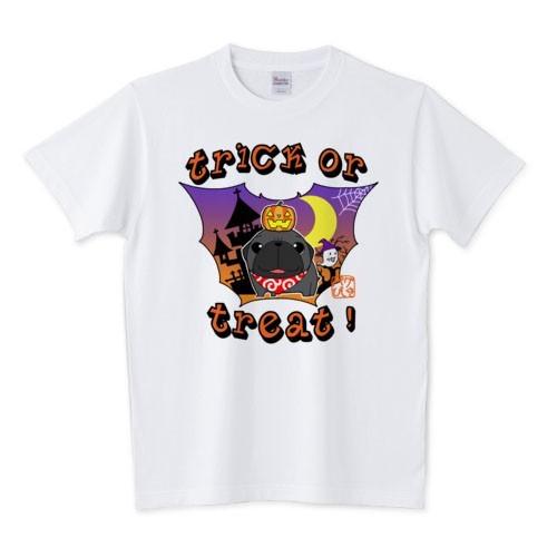 XXL XXXLサイズ　ハロウィン パグ１（黒パグ）白Tシャツ｜pugbiiki