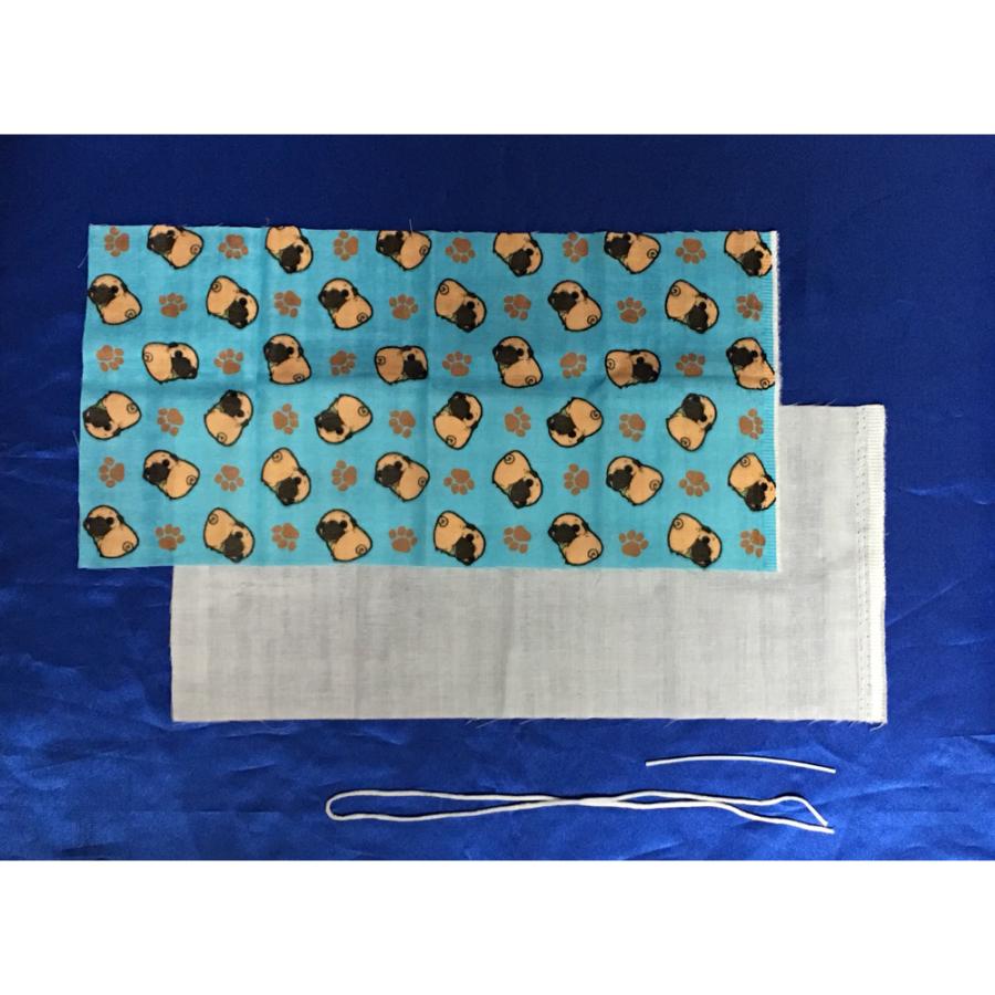 在庫限り 布マスク製作キット Wガーゼ オリジナル生地 パグ 黒パグ イラスト ピンク 店舗良い