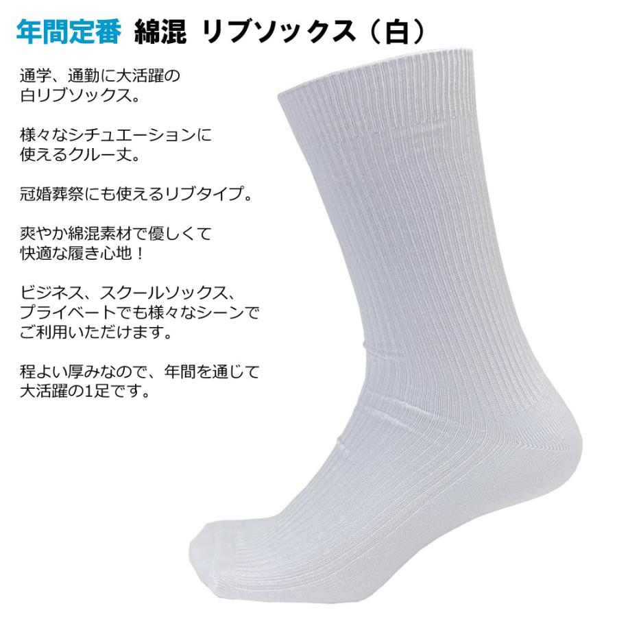 送料無料 6足組 リブ クルーソックス 23-25cm 25-27cm 紳士 スクール