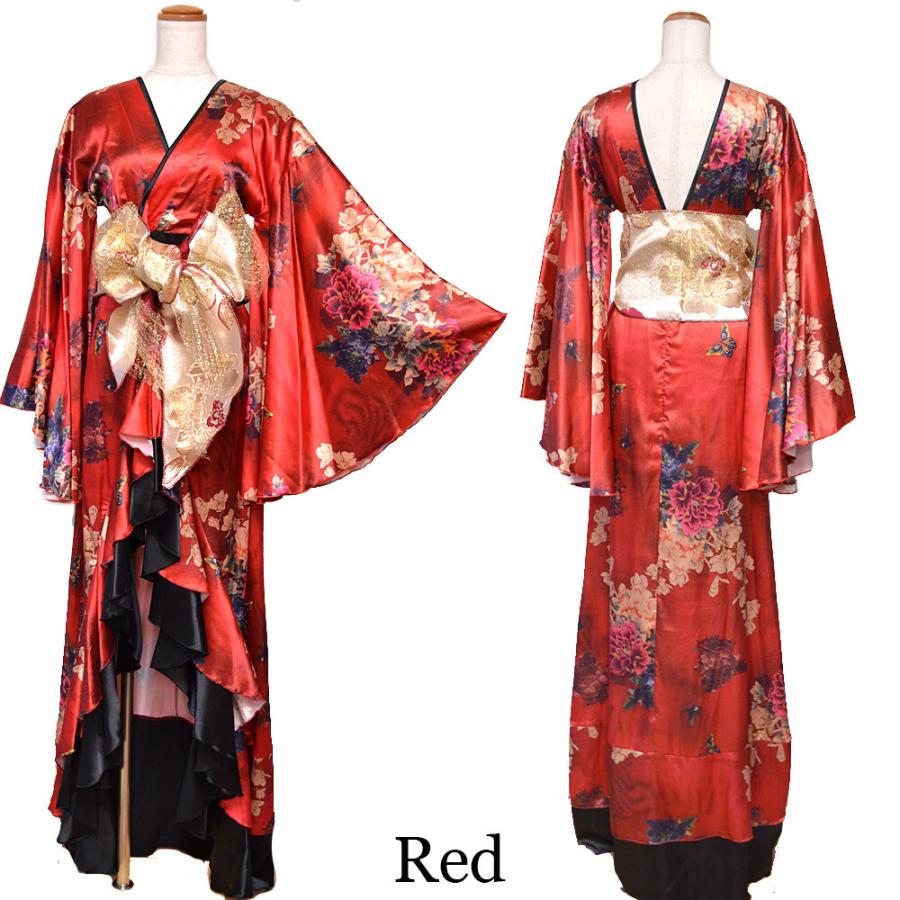 送料無料 着物 ロングドレス 背中見せ 和柄 ロング着物 背中ファスナー 豪華 大人気花魁着物シリーズ フリル 着物ドレス よさこい 衣装 ダンス 仮装 セクシー 0755 Puick 通販 Yahoo ショッピング