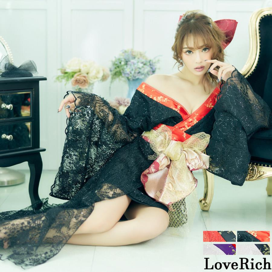 送料無料 着物 ロングドレス スパンコールレース 背中見せ 和柄 ロング