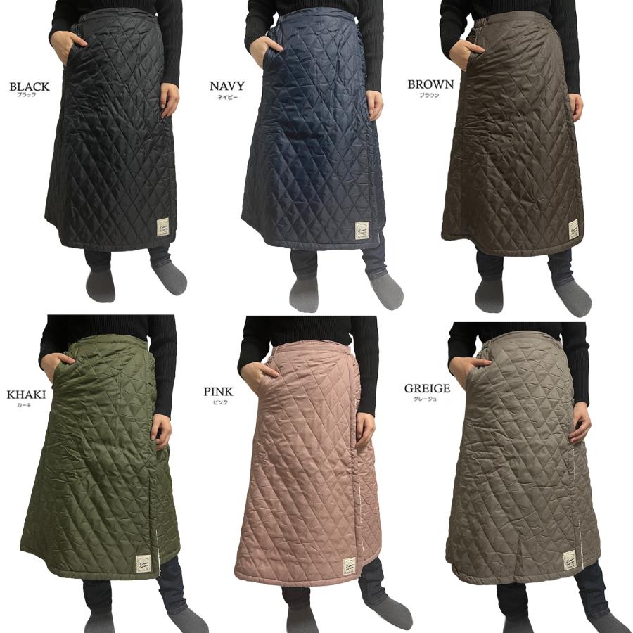 送料無料 裏ボア 巻きスカート ロング 中綿キルト 撥水 マキシ丈 2WAY