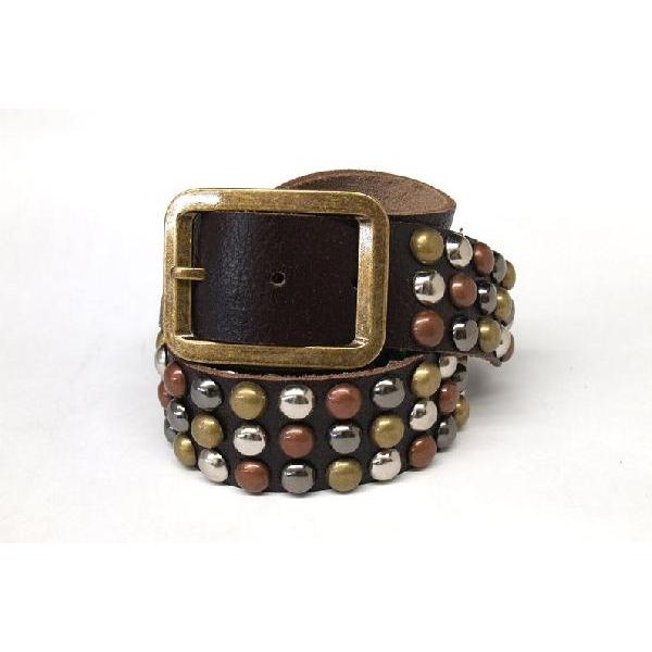 本革ベルト　男性用　メンズベルト・牛革＆スタッズ＆スカルスタッズ使用☆スタッズはビンテージ加工が施され、ジーンズとの相性抜群！ランダムスタッズデザイン | 