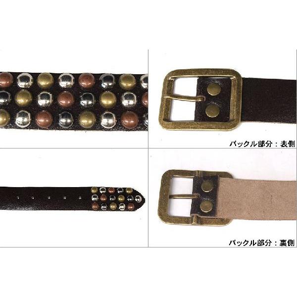 本革ベルト　男性用　メンズベルト・牛革＆スタッズ＆スカルスタッズ使用☆スタッズはビンテージ加工が施され、ジーンズとの相性抜群！ランダムスタッズデザイン |  | 01