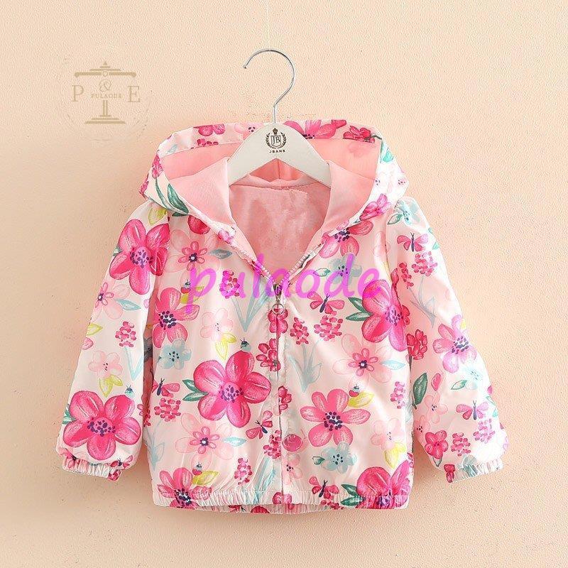 子供服 女の子 子供コート 花柄トレンチコート スプリングコート アウター 長袖 春秋 ジャケット フード付き キッズコート 防風 おしやれ 可愛い 通学着 買得