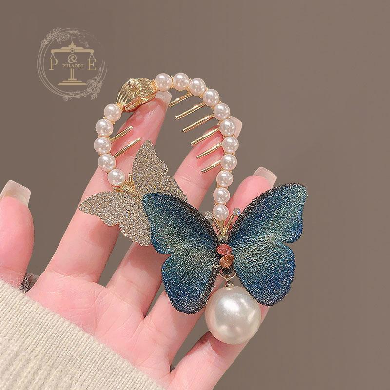 バナナクリップ ヘアクリップ バタフライ 蝶々 蝶々モチーフ パール 