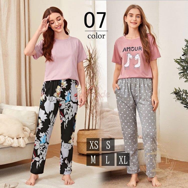 パジャマ ルームウェア レディース 春夏 半袖 パジャマ 綿 ルームウェア 大きいサイズ ロングパンツ 上下セット 可愛い パジャマ 女性 部屋着 寝間着 韓国風 Sg3lnjhr59 ファッション Editorialdismes Com