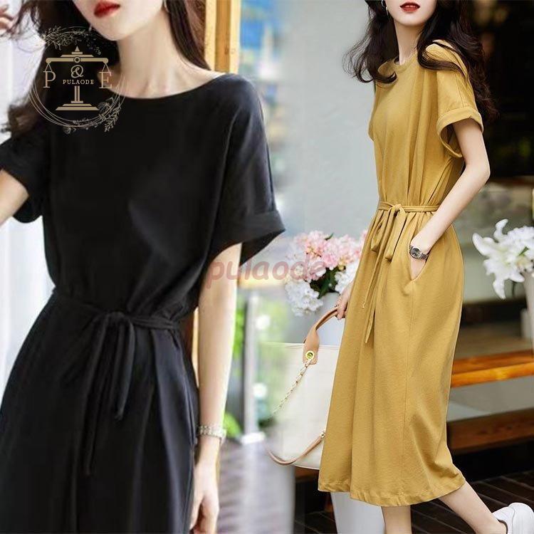 ワンピース チュニック 濃いピンク系統 ワンピース レディース スウェットワンピース スリット マキシワンピース 大きいサイズ ゆったり 半袖 綿ワンピース 夏 無地 ロングワンピース 通勤 Ny70dtaosw Motiv Uz