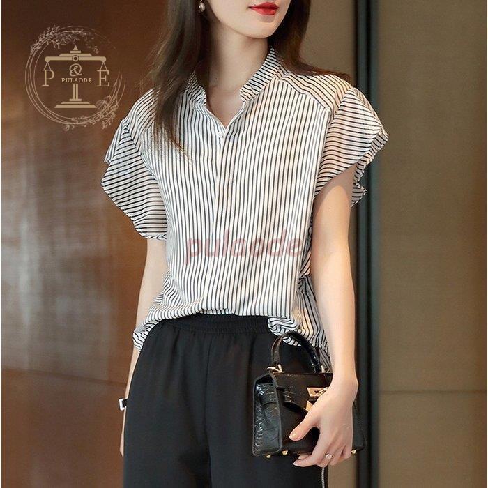レディースファッション ユナイテッドトウキョウ ブラウス レディース 40代 春夏新作 オシャレブラウス シフォンブラウス ベルスリーブブラウス ストライプ柄 半袖トップス 韓国風 通勤ol ゆったりシャツ 30代 Fzo9wolqdx Www Kbdav Ac In