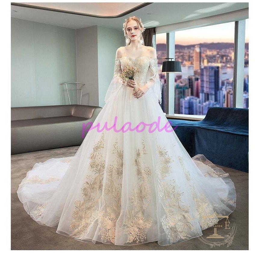 上品 ロング丈 トレーンドレス ウエディングドレス パーティードレス