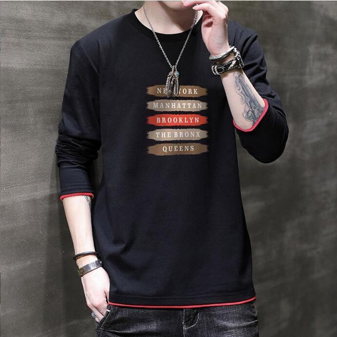 Tシャツ メンズ インナー クルーネック メンズファッション ロンt ロングtシャツ 切り替え 白tシャツ 英字柄 長袖 予約販売品 ロングtシャツ