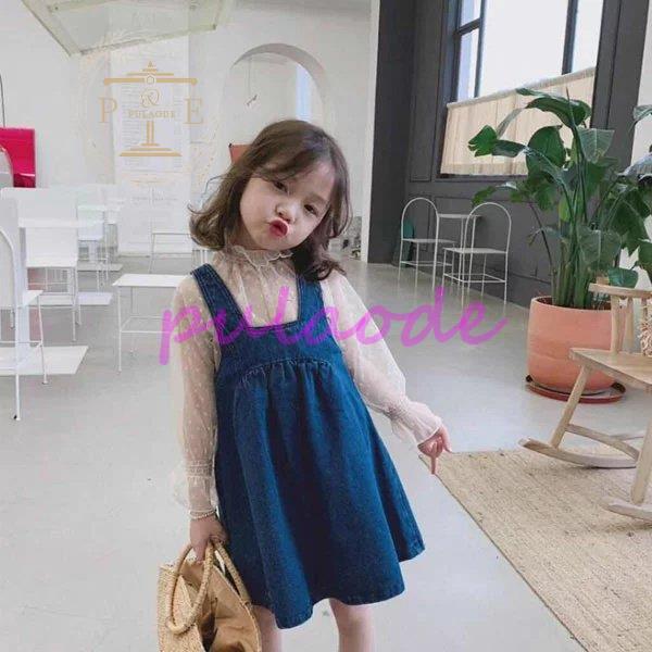 韓国子供服 セットアップ 女の子 ベビー ブラウス ワンピース 2点セット 可愛い オシャレ 子ども服 キッズ セットアップ デニムワンピース コーデ 返品交換不可
