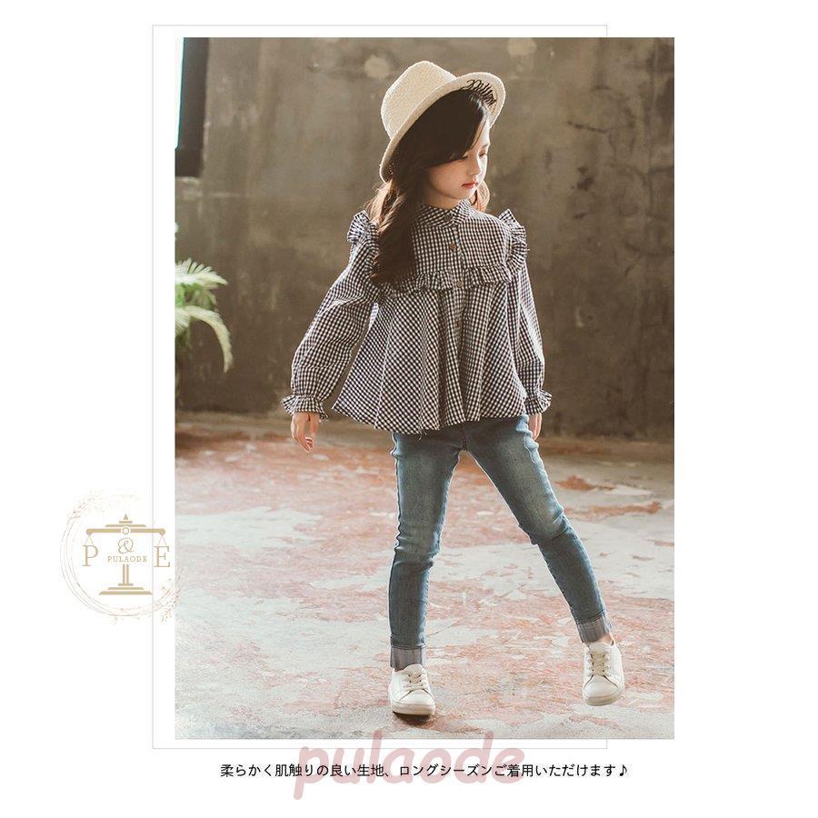 Sale 長袖ブラウス 子供服 長袖シャツ シャツブラウス チェック柄 女の子 キッズ 春トップス フリル 立ち襟 おしゃれ 可愛い 女児 キレイめ 春 秋 春新作 Recomenda Co