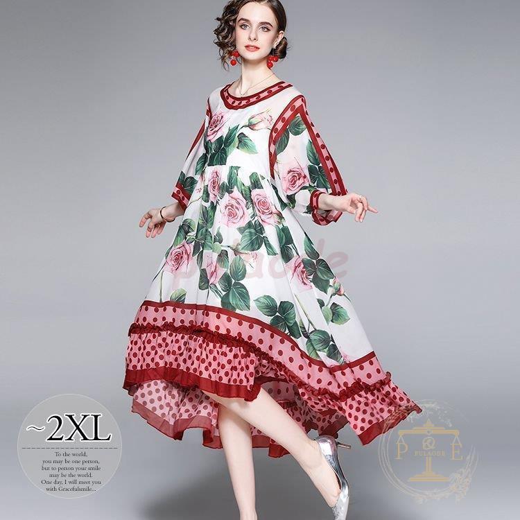 割引カーニバル ワンピース ラウンドネック 薔薇 フリル ロング丈 ロマンティック 派手 女子旅 可愛い ラグジュアリー 大人可愛い ガーリー ストリート 純正安い Ssl Daikyogo Or Jp