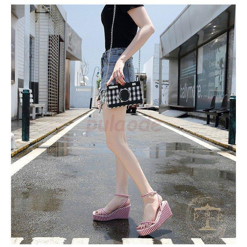 明日送料無料 シューズ ストラップサンダル スクエアトゥ 厚底サンダル ギンガムチェック クロスデザイン アンクルストラップ ナチュラルコーデ 美脚 ミセス 高品質の安い店 Pasadenaperiodontics Com