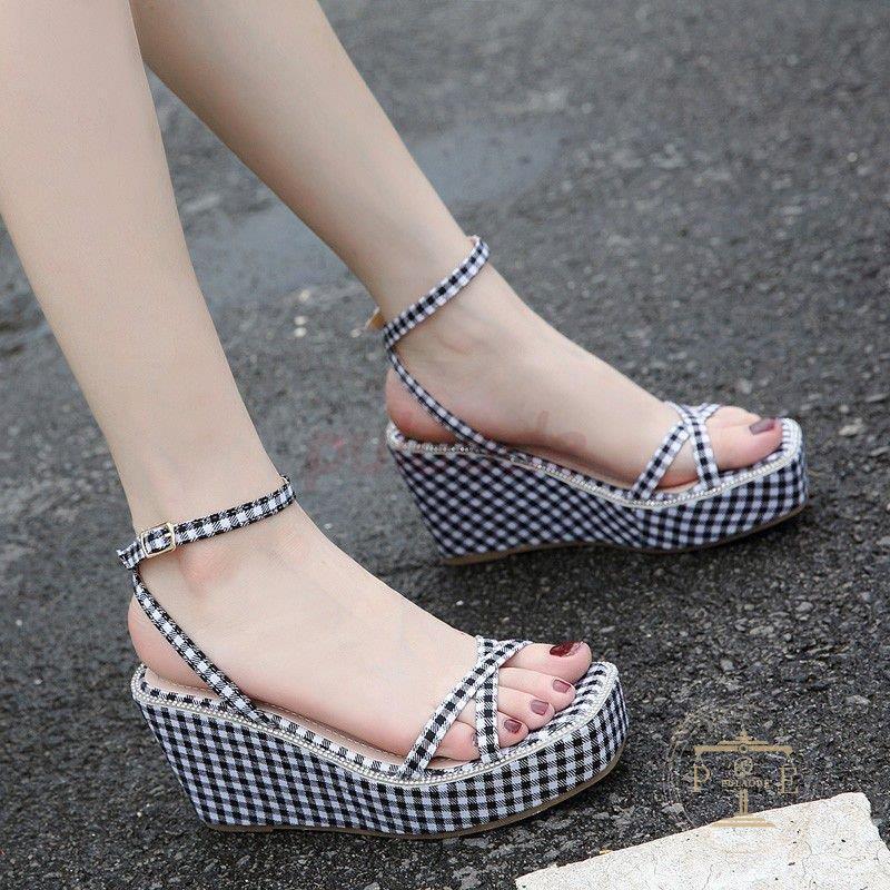 明日送料無料 シューズ ストラップサンダル スクエアトゥ 厚底サンダル ギンガムチェック クロスデザイン アンクルストラップ ナチュラルコーデ 美脚 ミセス 高品質の安い店 Pasadenaperiodontics Com