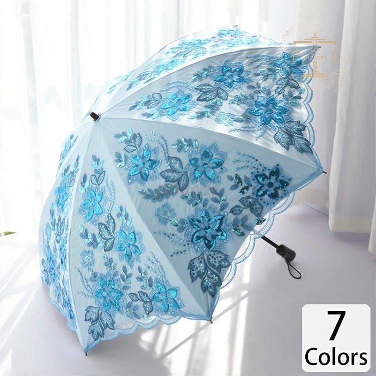 安価 可愛い レディース 傘 おしゃれ 優雅なライフスタイル 晴雨兼用 ピンク ブルー レース 清楚 可憐 キラキラ ビジュー 花柄 軽量 おしゃれ ジャンプ 折り畳み傘 折りたたみ傘 耐風 傘