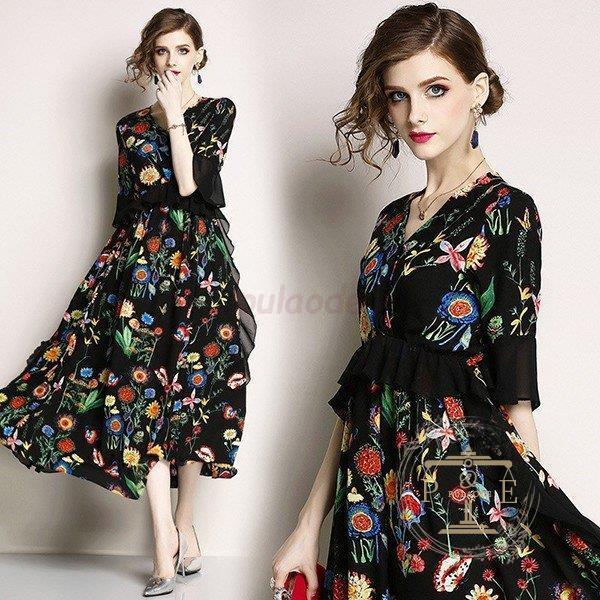 パーティードレス 結婚式 40代 30代 ロング 袖あり 半袖 韓国風 大きいサイズ フォーマルドレス 花柄ワンピース お呼ばれ 二次会 披露宴 謝恩会 上品 着痩せ 半額sale