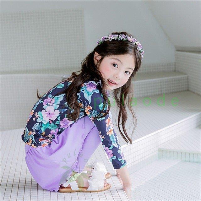 国内配送 子供用水着 ラッシュガード 長袖 ロングパンツ 花柄 2点セット キッズ 女の子 上下セット Upf 50 日焼け防止 紫外線対策 Frigorificomark Com