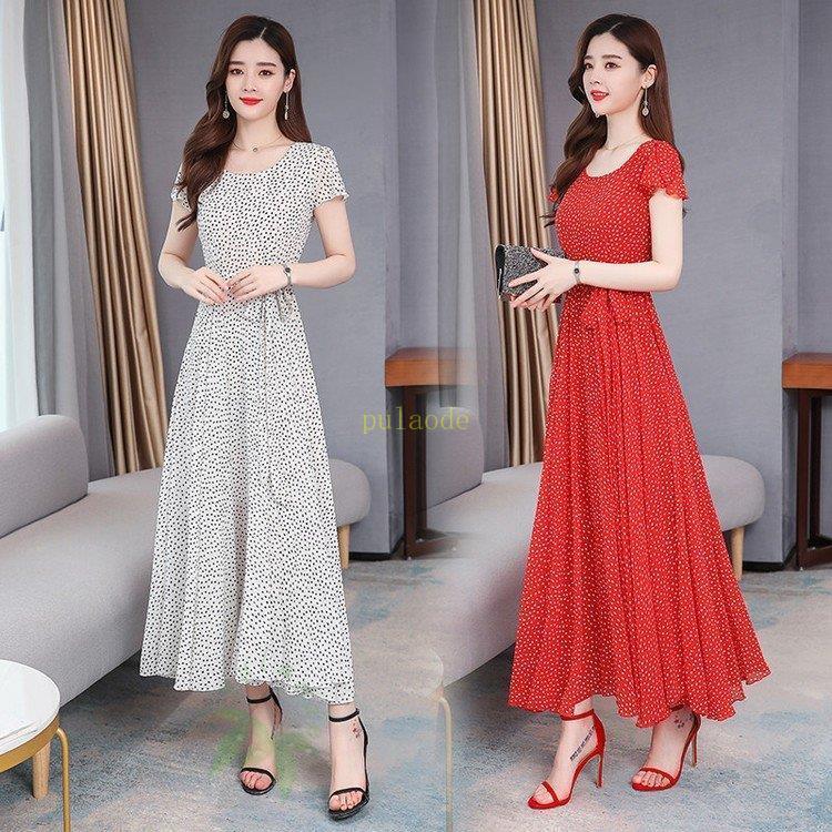 最大の割引 ドット 半袖 ロングワンピース ワンピース 上品 お呼ばれ お出かけ 可愛い 安い プチプラ 水玉 大人 ハイウエスト フレア シフォン 春 夏 エレガント ワンピース チュニック Galileeinvestment Com