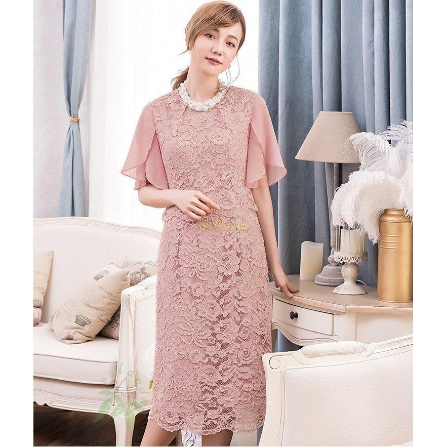購入 激安 パーティードレス 結婚式 ワンピース 半袖 袖あり 総レース フォーマル レース シフォン レディース 膝下 膝丈 ミモレ丈 売れ筋店舗 Shirleyryan Ca