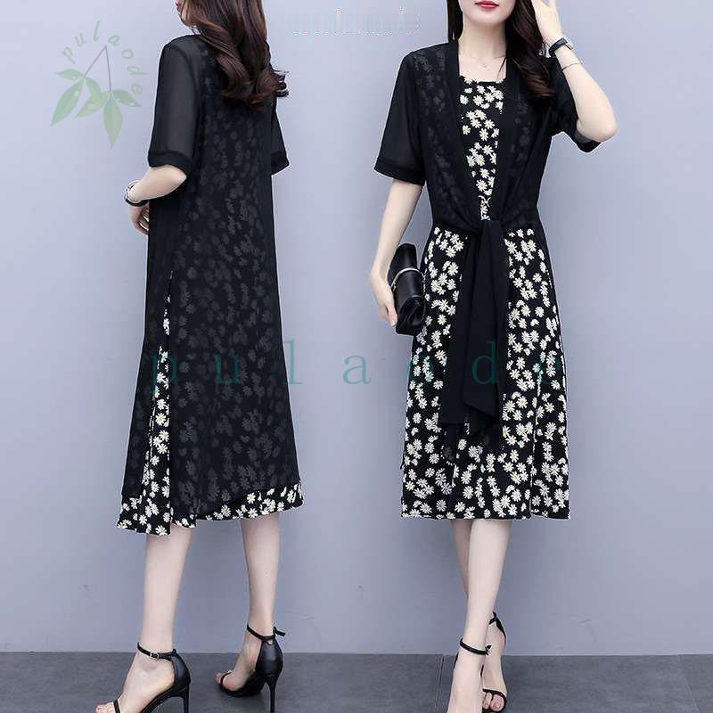 94 Off ２点セット体型カバー婦人服着痩せ春夏新作ゆったりきれいめ 花柄半袖ワンピースパーティー お出かけ セレモニー 式典 30代 40代 通勤服