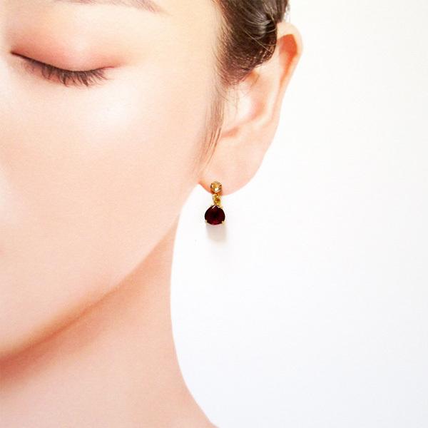 イヤリング 40代 50代 痛くない 赤 天然石 誕生石 カジュアル 貼るピアス ガーネット S211 貼るピアス専門店 神戸貼るピアス 通販 Yahoo ショッピング