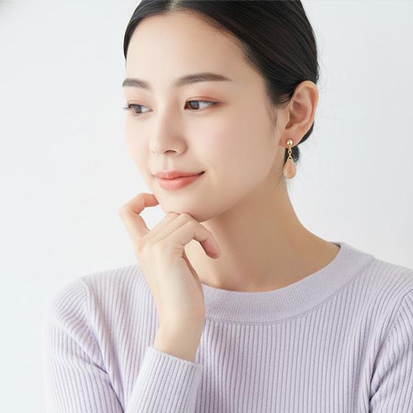 イヤリング 天然石 痛くない 揺れる シンプル 50代 40代 貼るピアス |  | 03