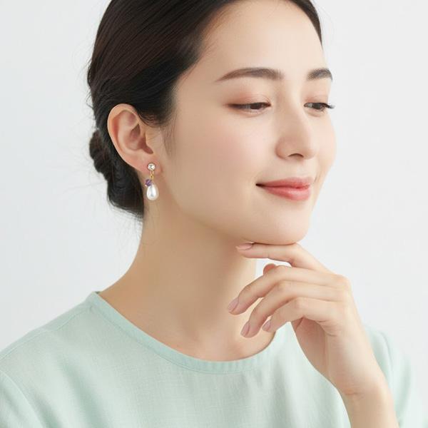 イヤリング パール 痛くない 揺れる 50代 40代 貼るピアス |  | 02