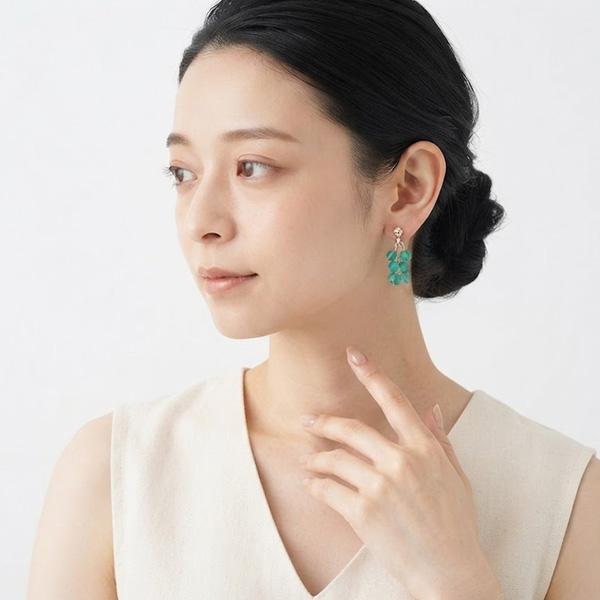 イヤリング 痛くない 天然石 揺れる 50代 40代 貼るピアス グリーンオニキス |  | 02