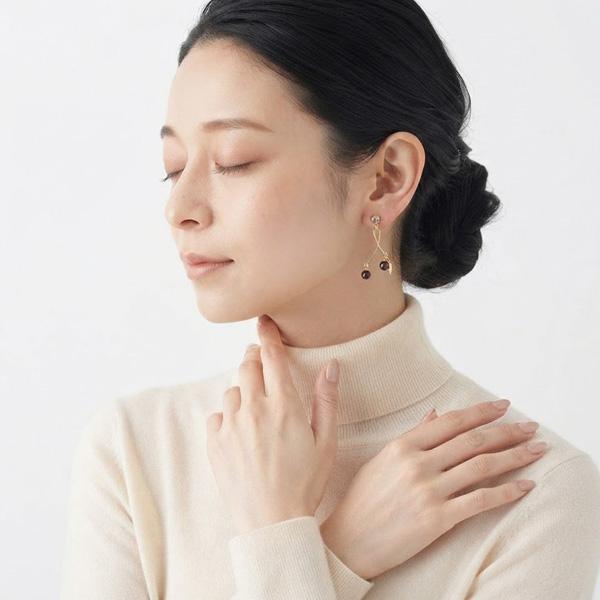 イヤリング 痛くない ガーネット 天然石 揺れる ゴールド 50代 40代 カジュアル 貼るピアス |  | 07