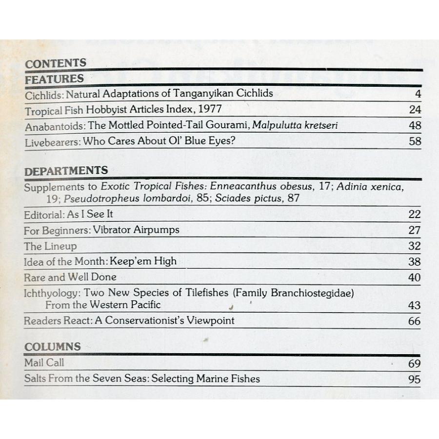 Tropical  Fish  Hobbyist (トロピカルフィッシュホビイスト）1978年1月号　 |  | 01