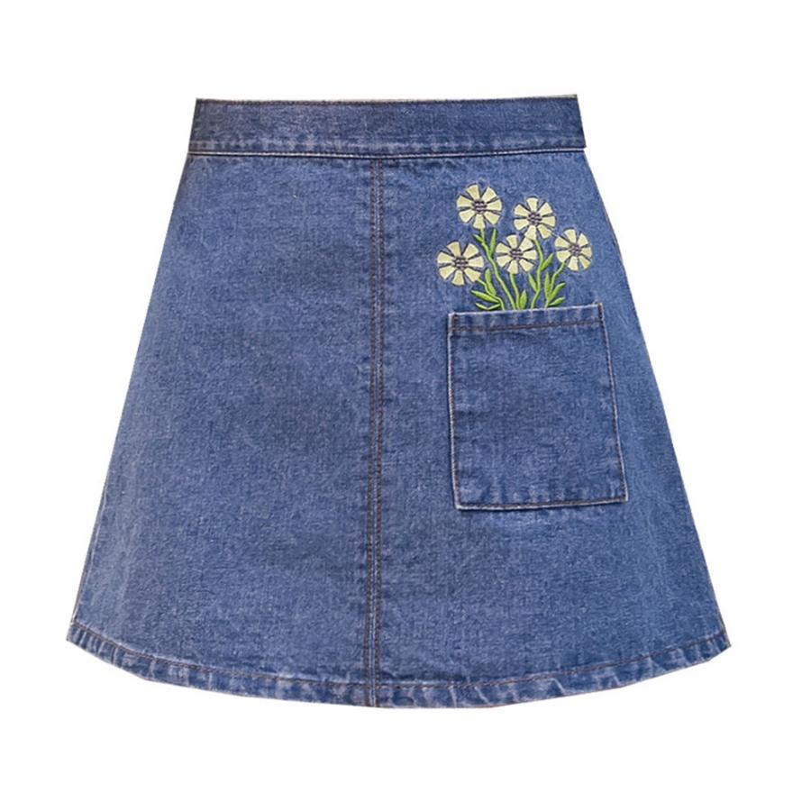 大きいサイズレディース春夏刺繍デニムスカート