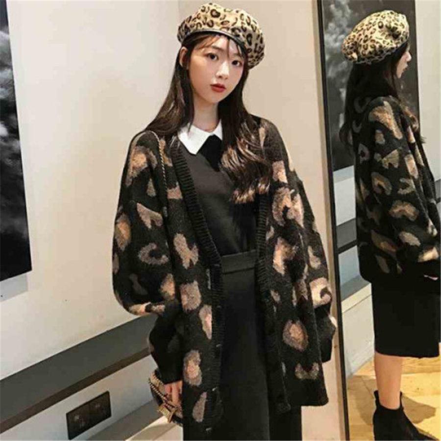 【未使用】ブルマリン　襟フリル長袖ロングカーディガン　ヒョウ柄　ストレッチ 未使用】ブルマリン 襟フリル長袖ロングカーディガン ヒョウ柄