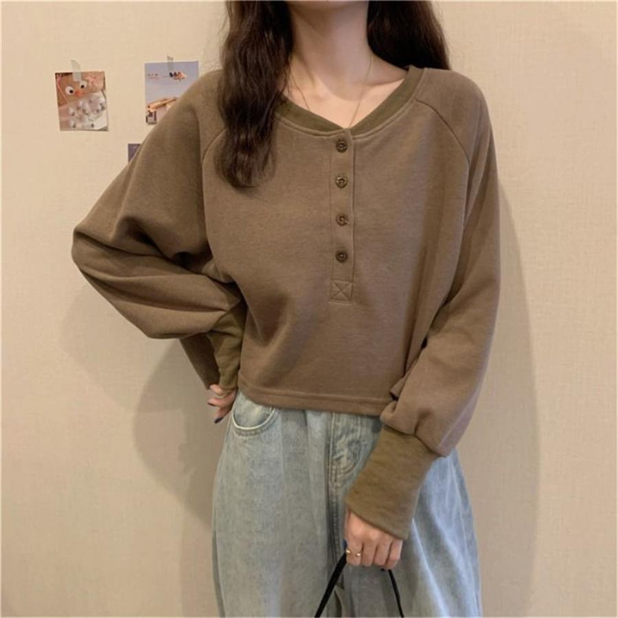 大きいサイズ レディース トレーナー カジュアル 前ボタン M