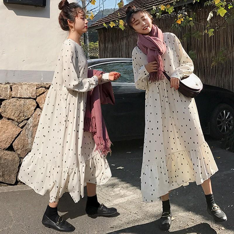 大きいサイズ レディース 水玉 ロング ワンピース XL〜3XL LL 2L 3L