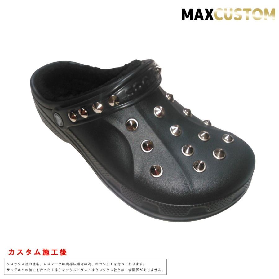 秋冬用 クロックス パンク 穴埋めスタッズ カスタム 黒 ブラック crocs custom winter clog ファー ボア付き サンダル メンズ レディース ウィンター  クロッグ｜punkcrocs