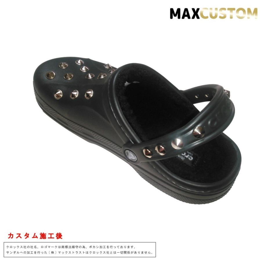 秋冬用 クロックス パンク 穴埋めスタッズ カスタム 黒 ブラック crocs custom winter clog ファー ボア付き サンダル メンズ レディース ウィンター  クロッグ｜punkcrocs｜02