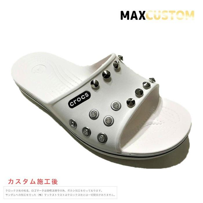 クロックス 全穴スワロフスキー パンク カスタム クロックバンド スライド 白 ホワイト Crocs Custom シャワーサンダル メンズ レディース Silde White Silver Crocs カスタム専門店 Maxcustom 通販 Yahoo ショッピング