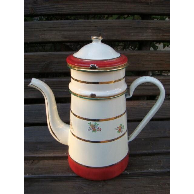 ホワイト＆レッド・フローラル ホーローコーヒーポット