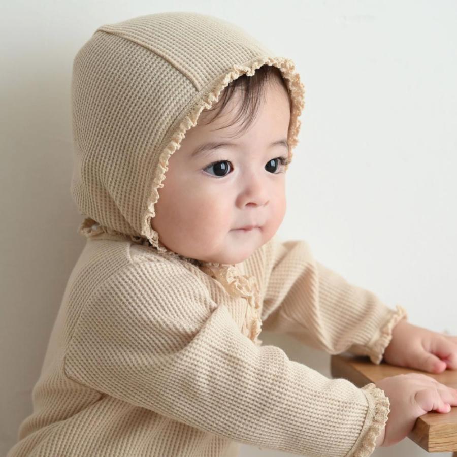 PUPPAPUPO（プッパプーポ） 長袖 ロンパース ボンネット付き ワッフル
