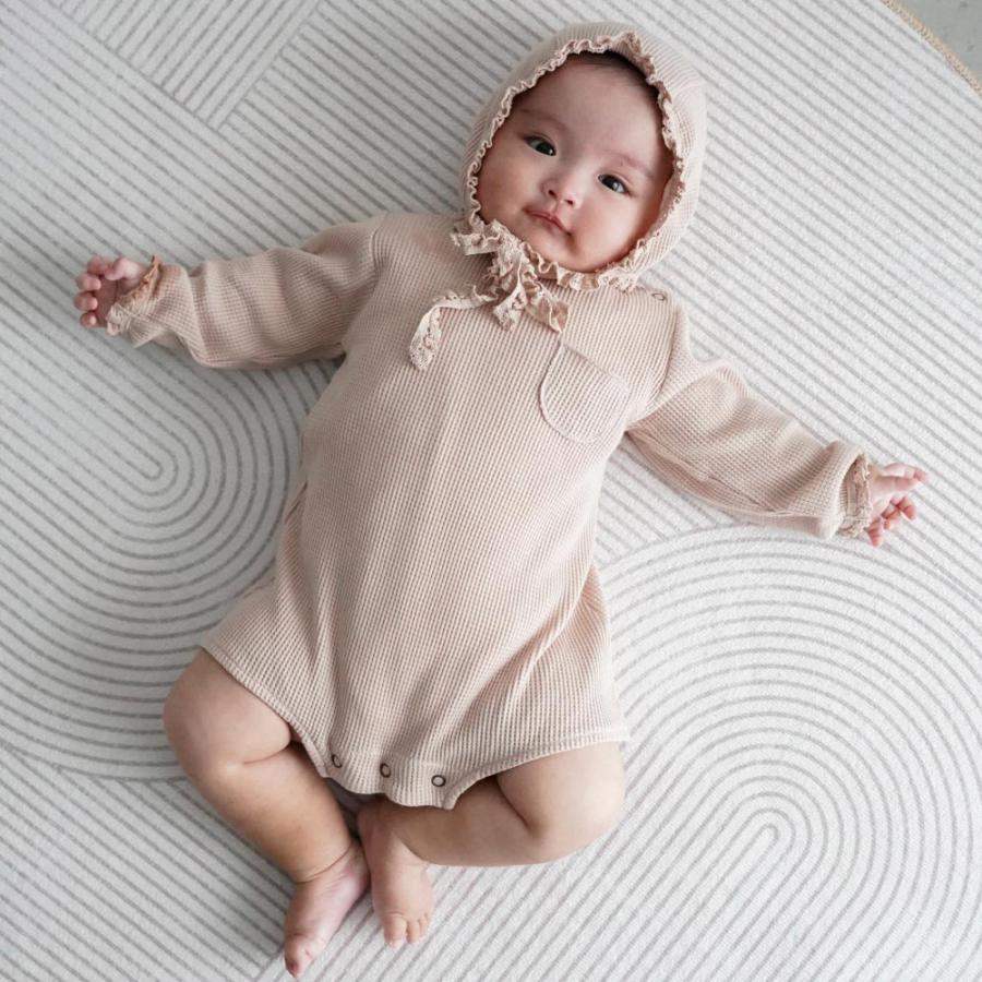 PUPPAPUPO（プッパプーポ） 長袖 ロンパース ボンネット付き ワッフル