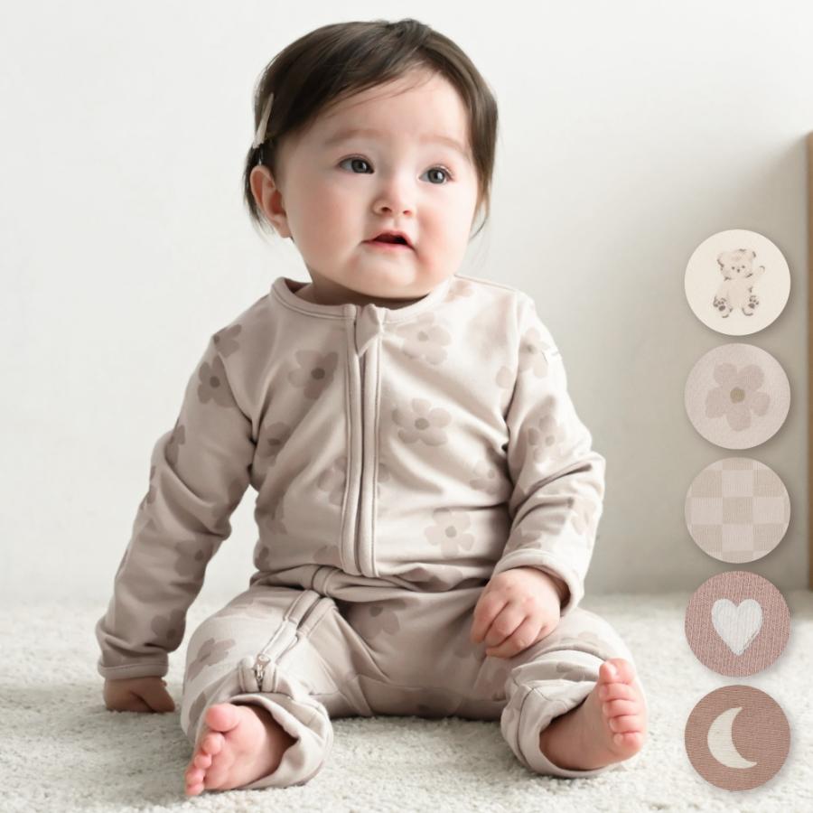 PUPPAPUPO ダブルジップ ストレッチ 長袖 カバーオール シンプル ニューボーン ベビー ロンパース 秋 冬 60 70 80 ベビー服 男の子 女の子 新生児 プッパプーポ