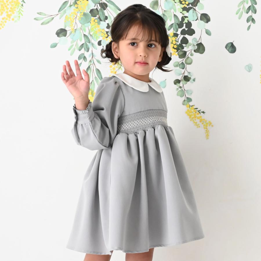 超美品❤︎花柄スモッキングワンピース130 イギリス購入 PUPPAPUPO（プッパプーポ） スモッキング ワンピース 無地 シンプル