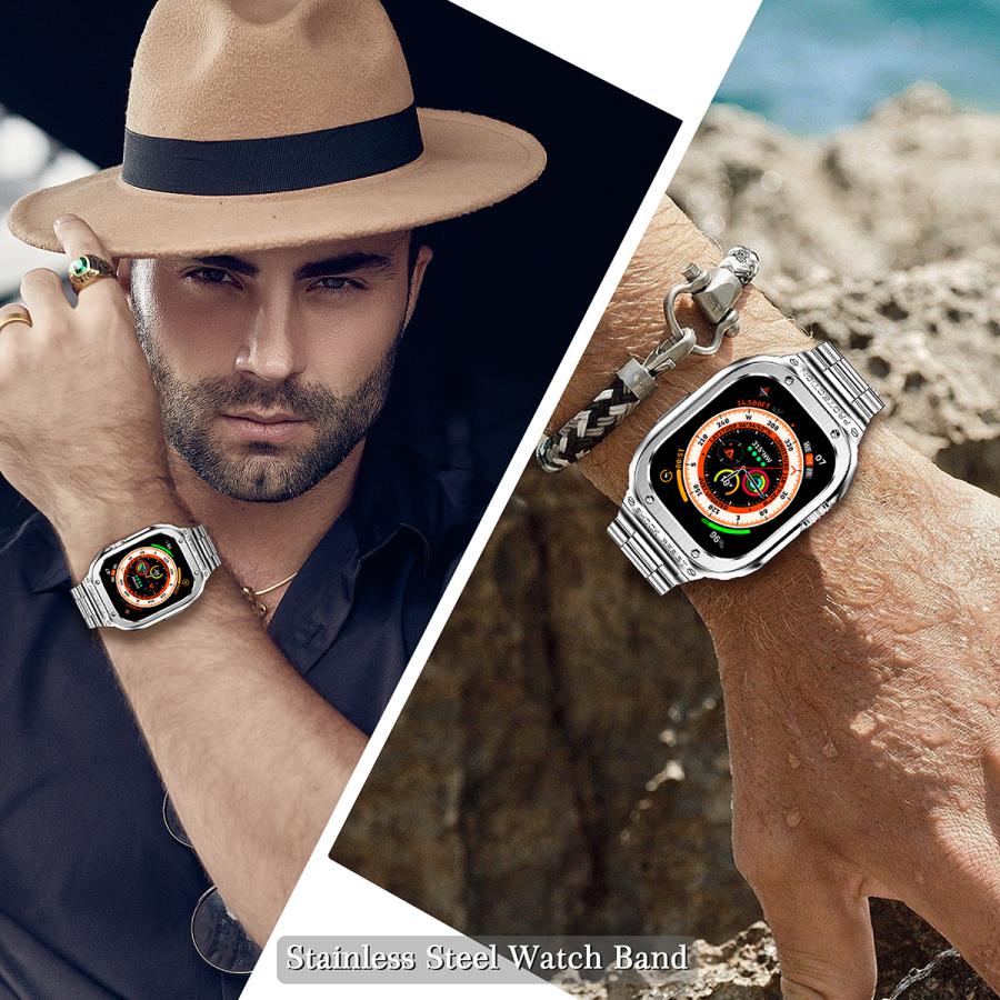 ステン01アップルウォッチカバーultra 49mm AppleWatchバンド Apple Watch Ultra バンド 保護ケース付き 49mm アップル